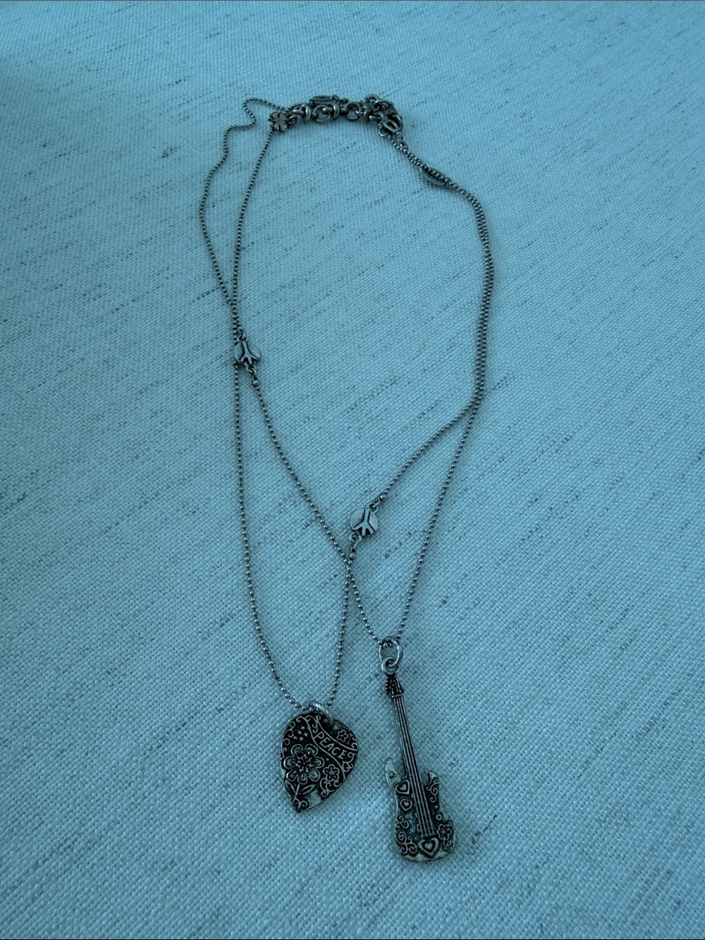 Lucky Brand Silver-Tone Layered Heart & Guitar Necklace